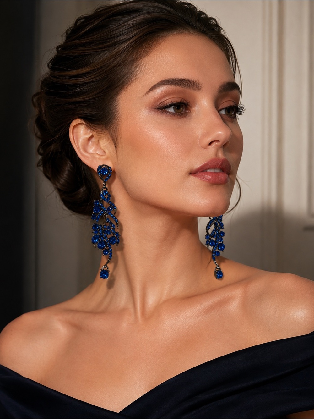 Gorgeous Blue topaz like long evening earrings